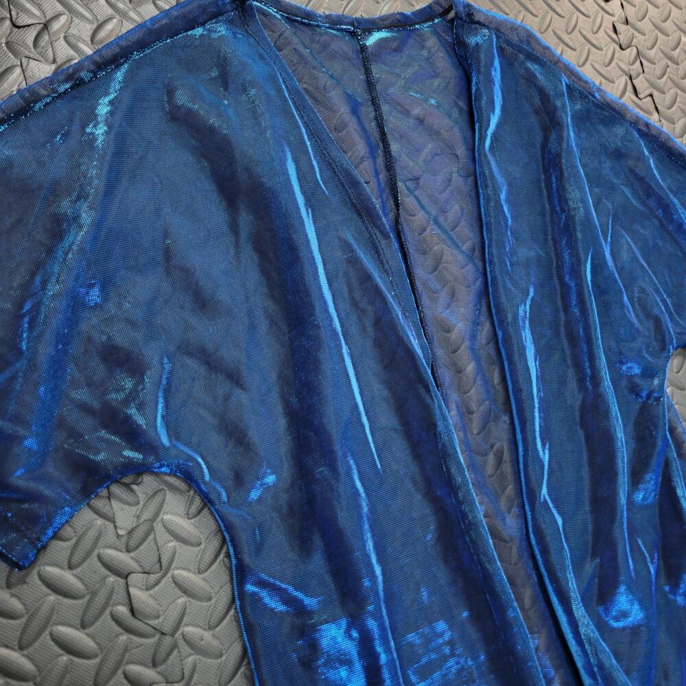 Blue Iridescent Sheer Kimono Cardigan Open Front Festival Cover Up Small